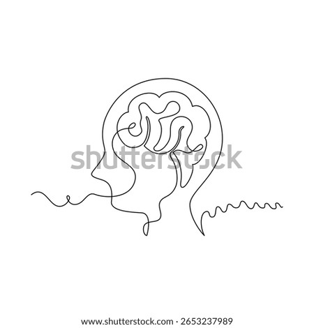 one line art Brain vector illustration. line art, one continuous line, simple, hand drawn and sketch style. for icons, symbols, signs or logos