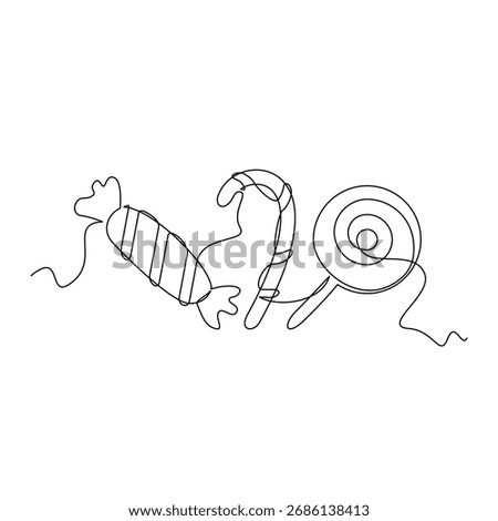 one line art candies vector illustration. line art, one continuous line, simple, hand drawn and sketch style. for icons, symbols, signs or logos