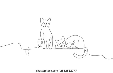 One line art of cat sitting on wall vector art illustration