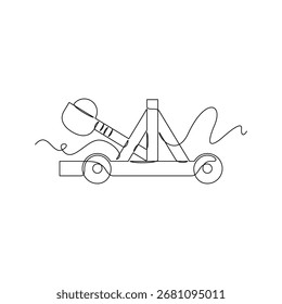 una línea de arte Catapulta Ilustración vectorial. línea de arte, una línea continua, simple, dibujado a mano y estilo de boceto. para iconos, símbolos, signos o logotipos