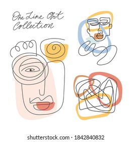 One line Art Collection. Faces. Hand drawn lettering logo set for social media content