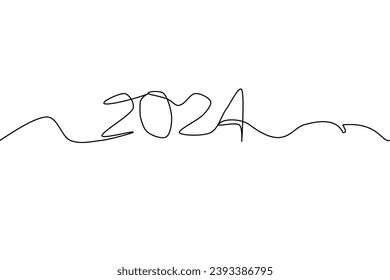 One line art concept 2024,Easy simple line drawing art of Happy newyear concept,Continuous one black line