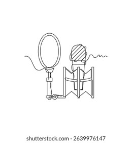 one line art Condenser Microphone vector illustration. line art, one continuous line, simple, hand drawn and sketch style. for icons, symbols, signs or logos