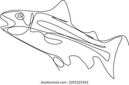 one line art. one continues line art. black and white illustration of a fish.
