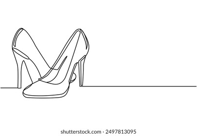 one line art. one continues line art. a high-hill shoes, Doodle Shoe Symbol Curve Sketch Silhouette. Doodle Hi Hill Shoe Sketch Drawn One Continuous Line Shoe Female Fashion Symbol Element