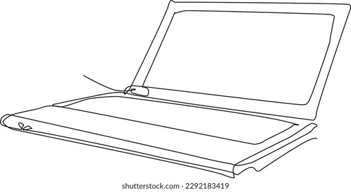 One line art. continues line art. a laptop isolated on white background	
