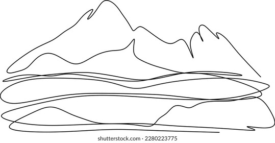 One line art. continues line art. mountain landscape sketch