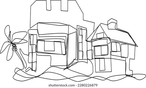 One line art. continues line art. sketch of house