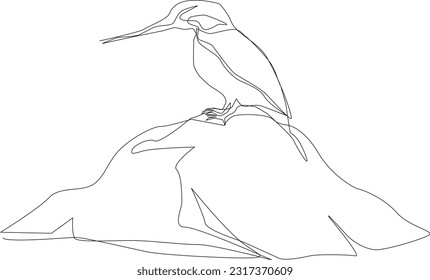 one line art. one continuous line. a bird stays on the stone in the river