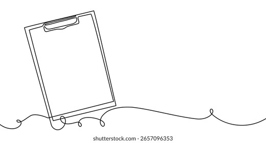 One line art continuous document icon list illustration single check clipboard. Line art one survey test checklist data pen paper vector business report doodle notebook agenda sketch board form.