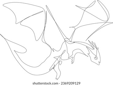 One line art. one continuous line art of a flying dragon