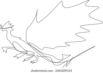 One line art. one continuous line art of a flying dragon