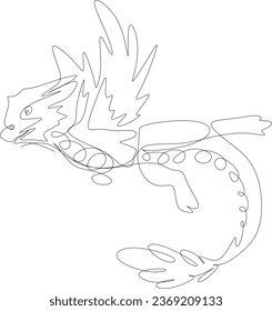 One line art. one continuous line art of a flying dragon
