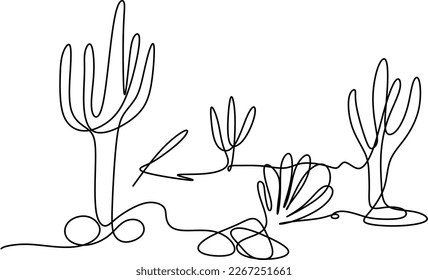 One line art. one continuous line. a hand-drawn sketch of cactus