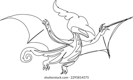 One line art. one continuous line art of a Pterosaur. Flying dinosaurs	
