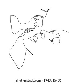 One Line Art Couple, Line Art Männer und Frauen, Minimal Face Vector.  Doppeldruck, Kuss Druck, Valentinstag Illustration. Liebes Poster. 2 Gesichter. Wir sind eine Linie. 