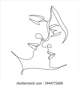 Pareja de arte de una línea, hombres de arte de línea y mujer, vector de caras mínimo.  Pareja impresa, Beso impreso, Valentines Day Illustration. Afiche de amor. 2 caras. Somos una línea. Moderna línea de arte.