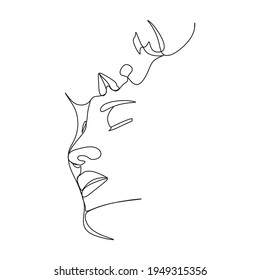 One Line Art Couple, Line Art Men and woman, Minimal Face Vector.  Couple print, Kiss print, Valentines Day Illustration. Love poster. 2 faces. We are one line. 