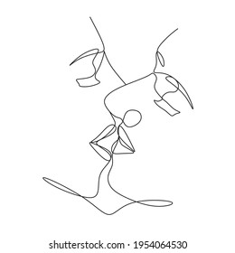 One Line Art Couple, Line Art Men and woman, Minimal Face Vector.  Couple print, Kiss print, Valentines Day Illustration. Love poster. 2 faces. We are one line. 