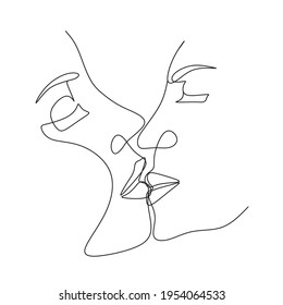One Line Art Couple, Line Art Men and woman, Minimal Face Vector.  Couple print, Kiss print, Valentines Day Illustration. Love poster. 2 faces. We are one line. 