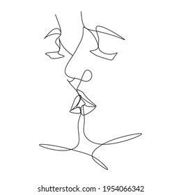 One Line Art Couple, Line Art Männer und Frauen, Minimal Face Vector.  Doppeldruck, Kuss Druck, Valentinstag Illustration. Liebes Poster. 2 Gesichter. Wir sind eine Linie. 