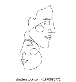One Line Art Couple  Line Art Men   woman  Minimal Face Vector   Couple print  Kiss print  Valentines Day Illustration  Love poster  2 faces  We are one line 