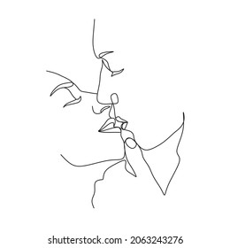 One Line Art Couple, Line Art Men and woman, Minimal Face Vector.  Couple print, Kiss print, Valentines Day Illustration. Love poster. 2 faces. We are one line. 