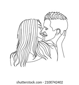 One Line Art Couple, Line Art Men and woman, Minimal Face Vector.  Couple print, Kiss print, Valentines Day Illustration. Love poster. 2 faces. We are one line. 