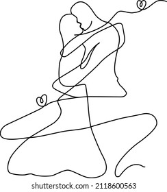 One Line Art Couple, Line Art Men and woman, Minimal Face Vector. Kiss print, Valentine's Day Illustration. Love poster. 2 faces. We are one line