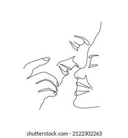 One Line Art Couple, Line Art Men and woman, Minimal Face Vector.  Couple print, Kiss print, Valentines Day Illustration. Love poster. 2 faces. We are one line. 