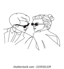 One Line Art Couple, Line Art Men and woman, Minimal Face Vector.  Couple print, Kiss print, Valentines Day Illustration. Love poster. 2 faces. We are one line. 