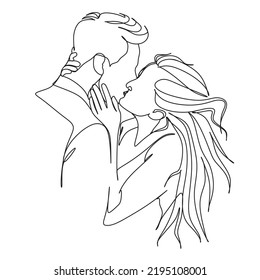 One Line Art Couple, Line Art Men and woman, Minimal Face Vector.  Couple print, Kiss print, Valentines Day Illustration. Love poster. 2 faces. We are one line. 