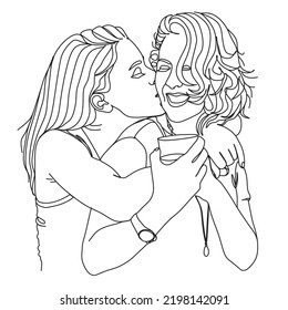 Pareja de arte de una línea, hombres de arte de línea y mujer, vector de caras mínimo.  Pareja impresa, Beso impreso, Valentines Day Illustration. Afiche de amor.  Somos una línea. 