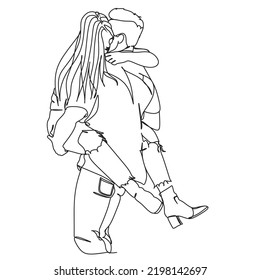 One Line Art Couple, Line Art Men and woman, Minimal Face Vector.  Couple print, Kiss print, Valentines Day Illustration. Love poster.  We are one line. 