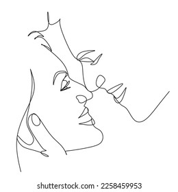One Line Art Couple, Line Art Men and woman, 2 faces. Couple print, Kiss print .vector line drawing.