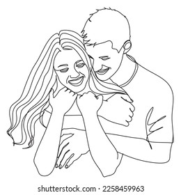 One Line Art Couple, Line Art Men and woman, 2 faces. Couple print, Kiss print .vector line drawing.