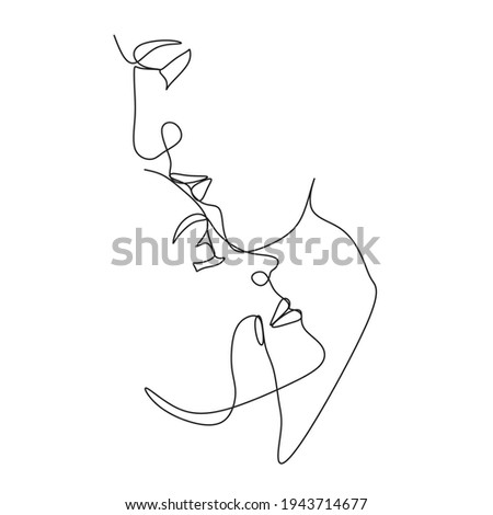 One Line Art Couple, Line Art Men and woman, Minimal Face Vector.  Couple print, Kiss print, Valentines Day Illustration. Love poster. 2 faces. We are one line. 