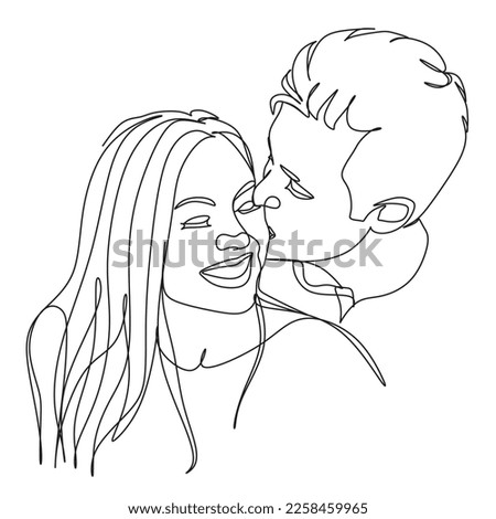 One Line Art Couple, Line Art Men and woman, 2 faces. Couple print, Kiss print .vector line drawing.