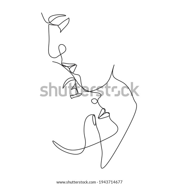 One Line Art Couple, Line Art\
Men and woman, Minimal Face Vector.  Couple print, Kiss print,\
Valentines Day Illustration. Love poster. 2 faces. We are one line.\
