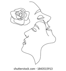 One Line Art Couple,Vector. Line one Couple. Minimal Wall Art. Face Line Couple print. Kiss print.