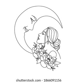 Pareja de arte de una línea, vector. Línea 1 Pareja. Muro minimo de arte. Línea de caras de impresión de dos. Besar la impresión.Impresión botánica.Una línea.