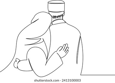 one line art cute couple drawing vector illustration