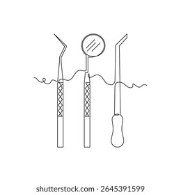 one line art Dental Tools vector illustration. line art, one continuous line, simple, hand drawn and sketch style. for icons, symbols, signs or logos