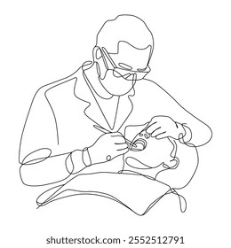 One line art of dentist vector art illustration