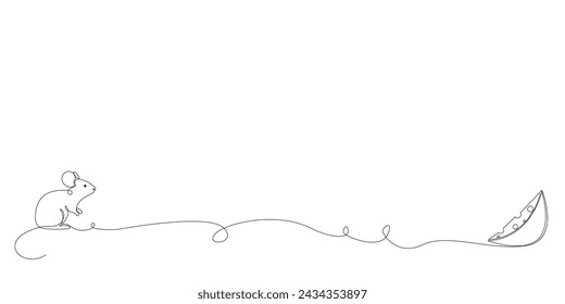 One Line Art Doodle Small Mouse Animal Drawn Contour Sketch. Little Mouse Pet Character Icon. Line Art Mouse Portrait Logo Isolated On White Background. Modern Continuous Line Drawn