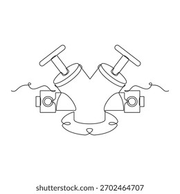 una línea de arte de doble cabeza Hydrant Valve Ilustración vectorial. línea de arte, una línea continua, simple, dibujado a mano y estilo de boceto. para iconos, símbolos, signos o logotipos