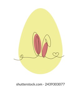 Dibujo de arte de una línea de conejos lindos oreja retrato de pascua concepto icono. Aislado sobre un fondo blanco. Ilustración vectorial.
