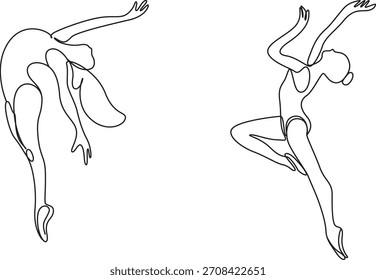 eine Linie Kunst Zeichnung tanzen Mädchen Vektorgrafik,8