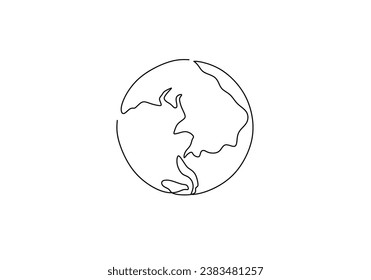 One line art drawing earth globe. Vector illustration isolated. Minimalist design handdrawn.