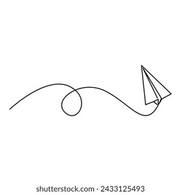 one line art drawing flying paper plane vector illustration